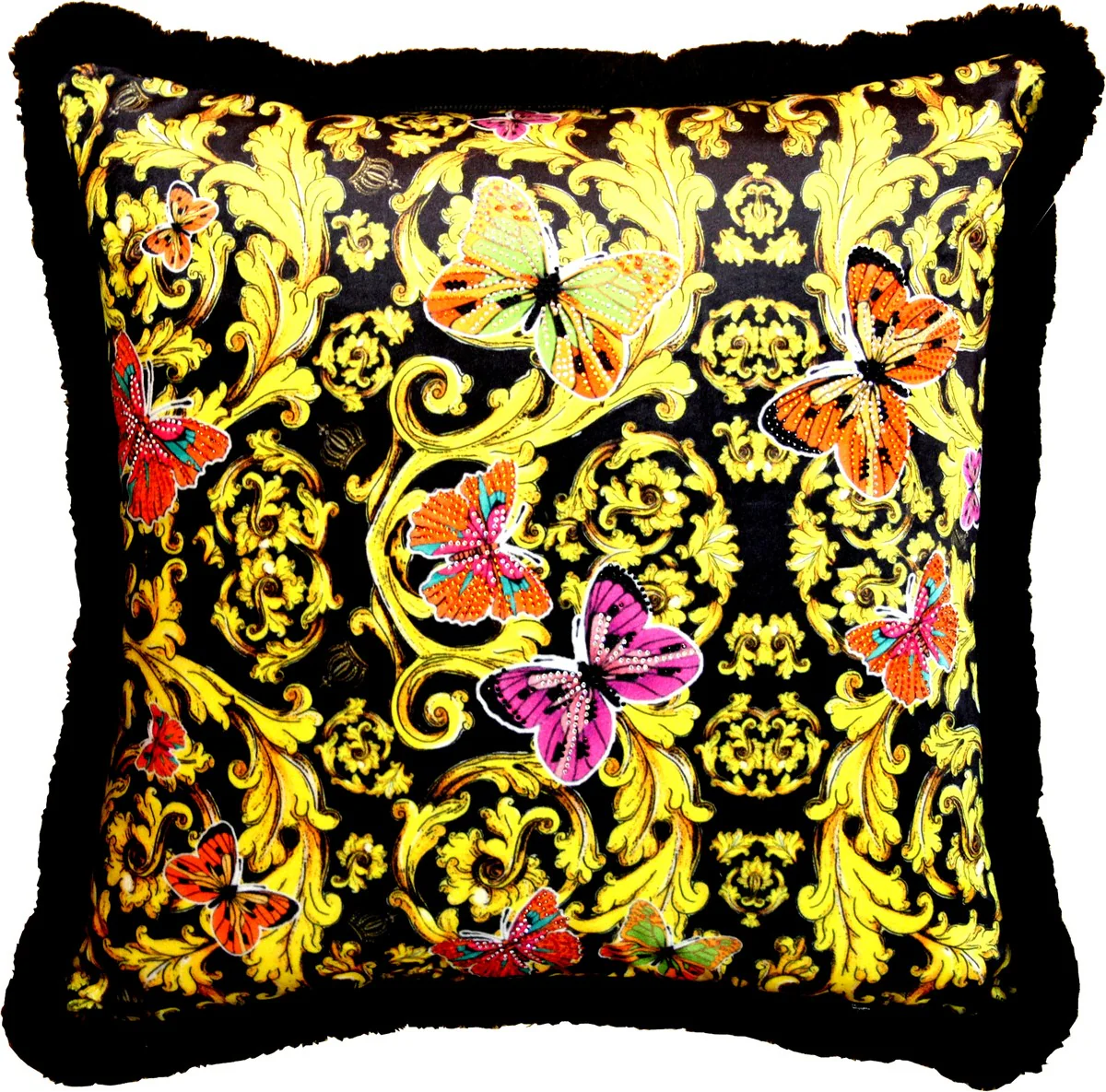 Harald Glööckler luxury cushion Pompöös by Butterflies - finest velvet fabric - Glööckler decorative cushion with rhinestones