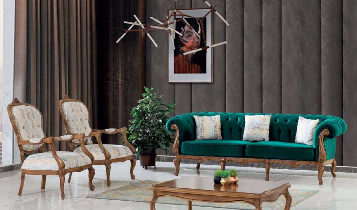 Luxury Baroque Chesterfield Sofa Green / Brown - Magnificent living room sofa in baroque style - Baroque living room furniture