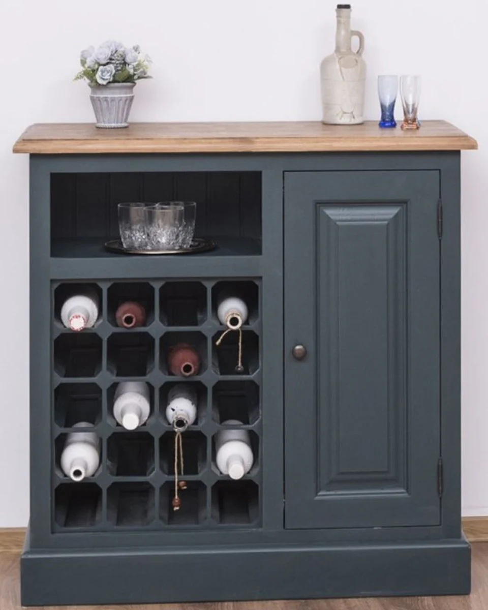 Country house style wine cabinet with door gray blue / natural color 90 x 41 x H. 90 cm - country house style furniture