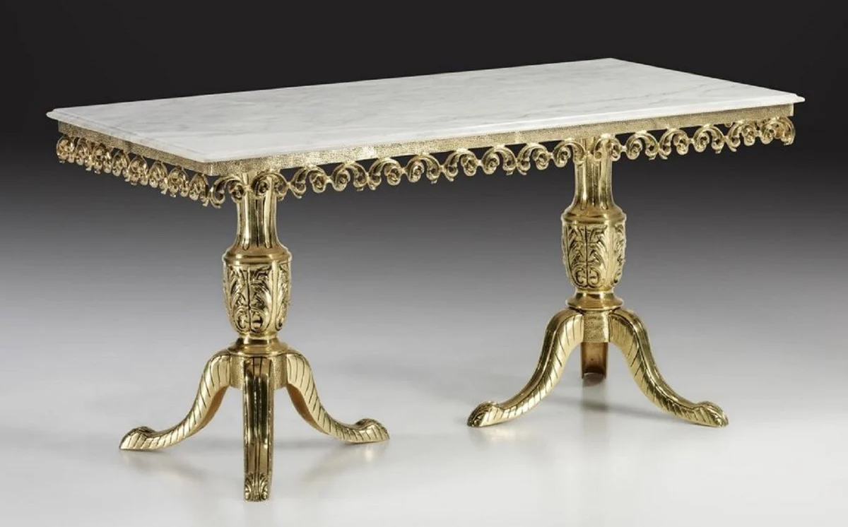Luxury Baroque dining table with marble top gold / white 165 cm - Baroque dining room furniture