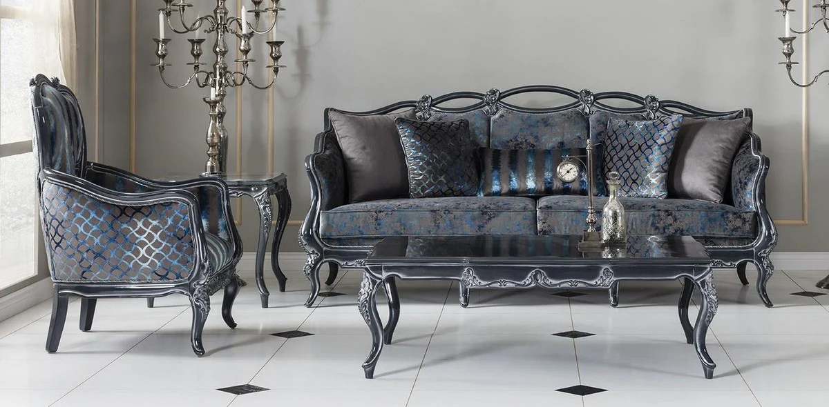 Luxury baroque coffee table gray 118 x 80 x H. 48 cm - noble solid wood living room table - baroque style living room furniture