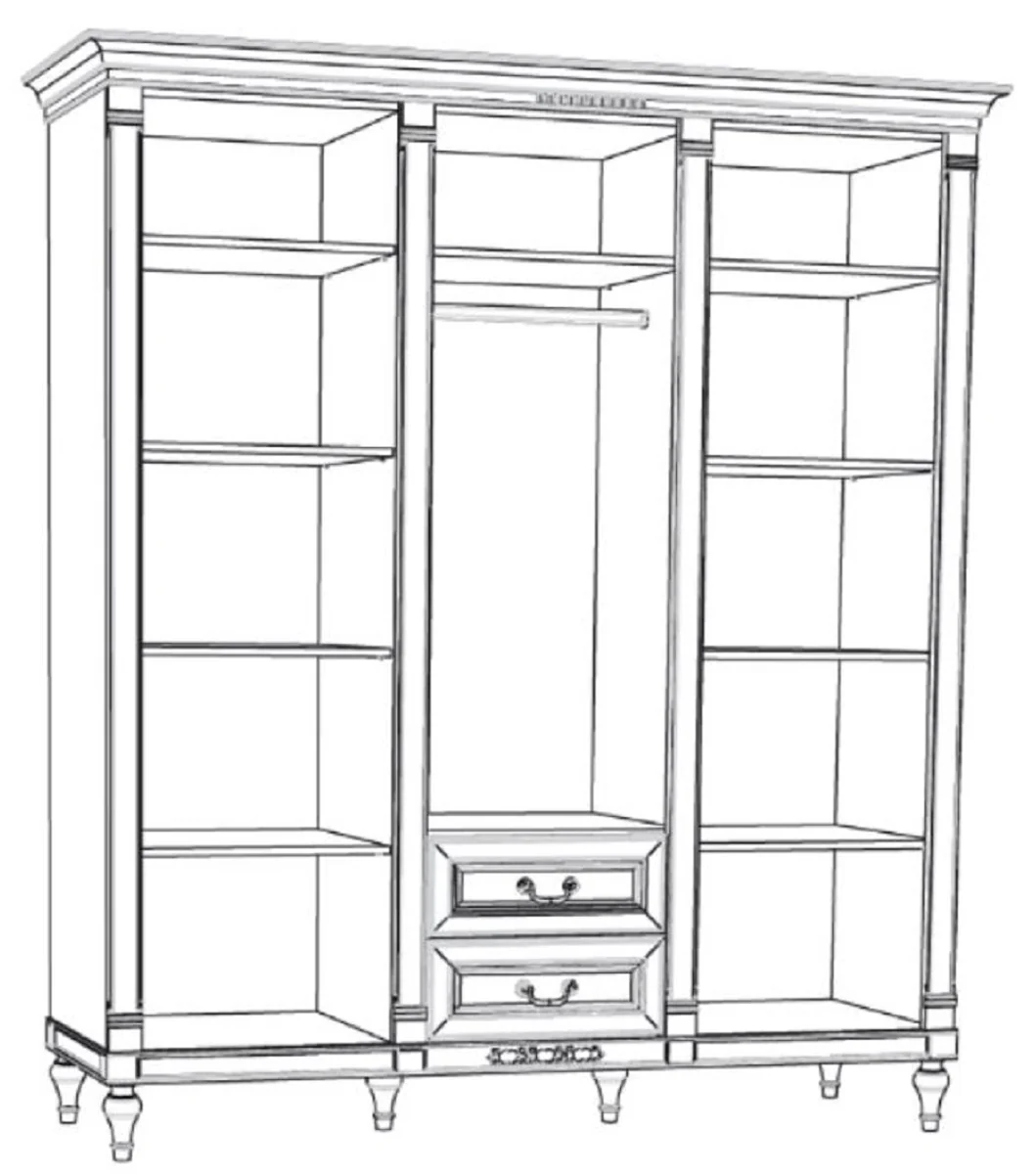 Luxury Art Nouveau bedroom cupboard cream color 186.6 x 64.7 x H. 210.6 cm - solid wood wardrobe with 3 doors and 2 drawers - Baroque & Art Nouveau bedroom furniture