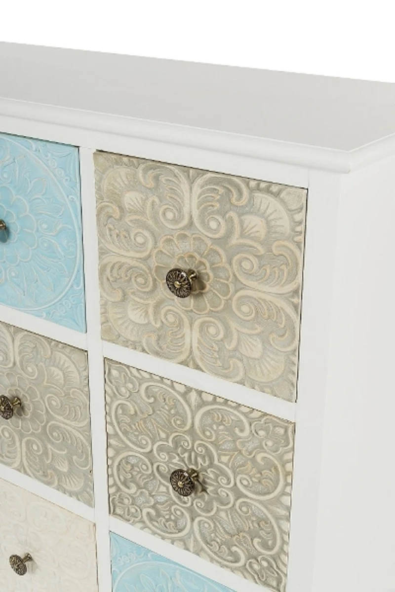 Country house style chest of drawers with 9 drawers white / multicolored 100 x 40 x H. 92 cm - country house style furniture