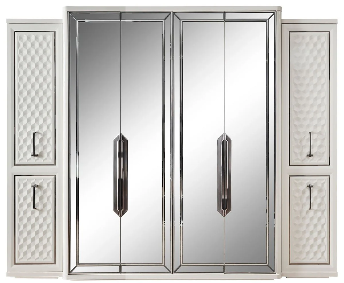 Luxury Art Deco bedroom wardrobe white / bronze 280 x 60 x H. 229 cm - Mirrored wardrobe with 4 doors - Bedroom furniture - Art Deco furniture - Luxury furniture - Luxury furnishings