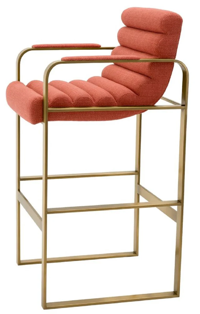 Luxury bar chair with armrests orange / brass 53.5 x 57.5 x H. 107 cm - Padded stainless steel bar stool - Bar furniture - Luxury furniture - Luxury quality