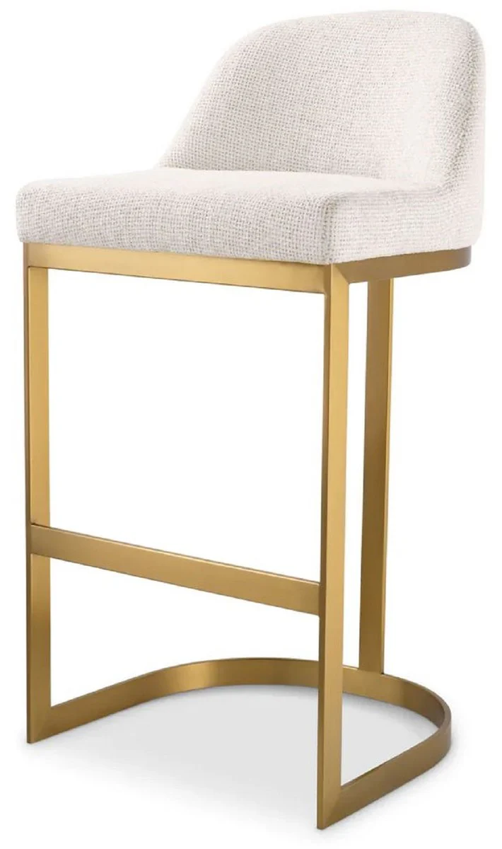Luxury bar chair cream white / brass 51.5 x 47 x H. 91 cm - Padded stainless steel bar stool - Bar furniture - Luxury furniture - Luxury quality