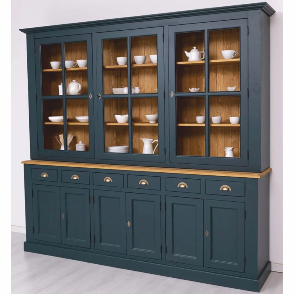 Country house style dining room cabinet dark blue / natural color 245 cm - dining room furniture