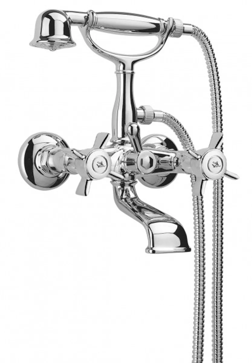 Luxury bathroom accessories - Art Nouveau retro bath mixer with hose hand shower chrome series Napoli - Made in Italy - nostalgic antique style