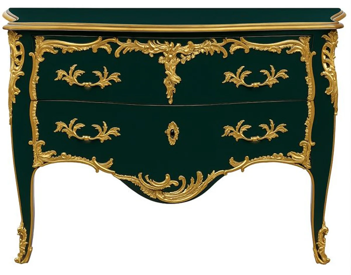 Baroque chest of drawers with 2 drawers antique dark green / gold - handmade solid wood chest of drawers in baroque style - handmade baroque furniture - noble & magnificent