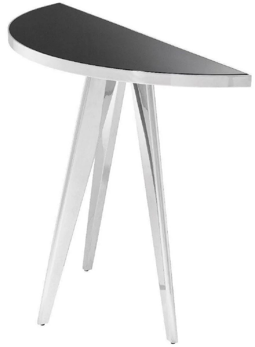 Luxury side table silver / black 100 x 35 x H. 81 cm - stainless steel table with glass top - luxury living room furniture
