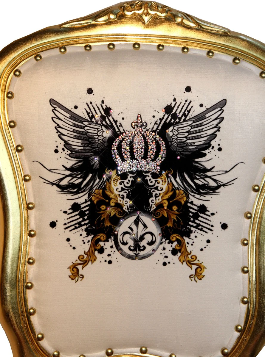 Pompöös by Luxury Baroque Dining Chair Leopard / White / Gold Glitter Crown & Angel Wings - Pompööser Baroque Chair designed by Harald Glööckler