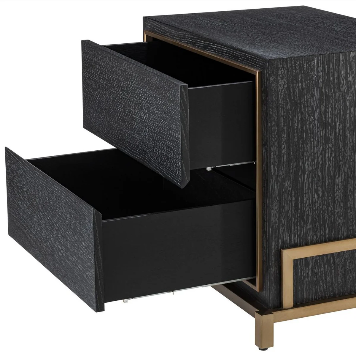 Luxury bedside table anthracite gray / brass 75 x 52 x H. 62 cm - Bedroom side table with 2 drawers - Luxury bedroom furniture