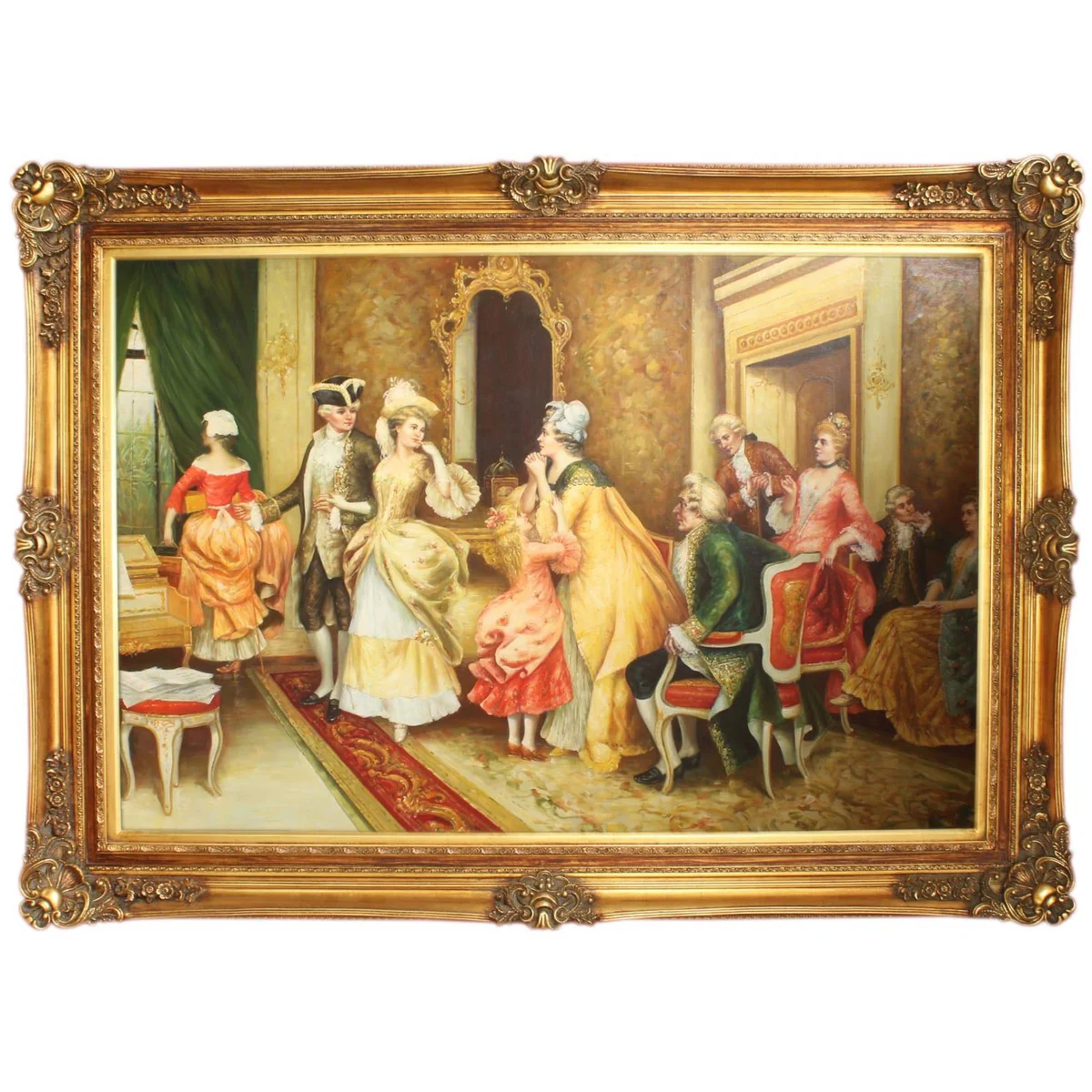 Huge hand-painted baroque oil painting society mod.2 gold splendor frame 225 x 165 x 10 cm - solid material