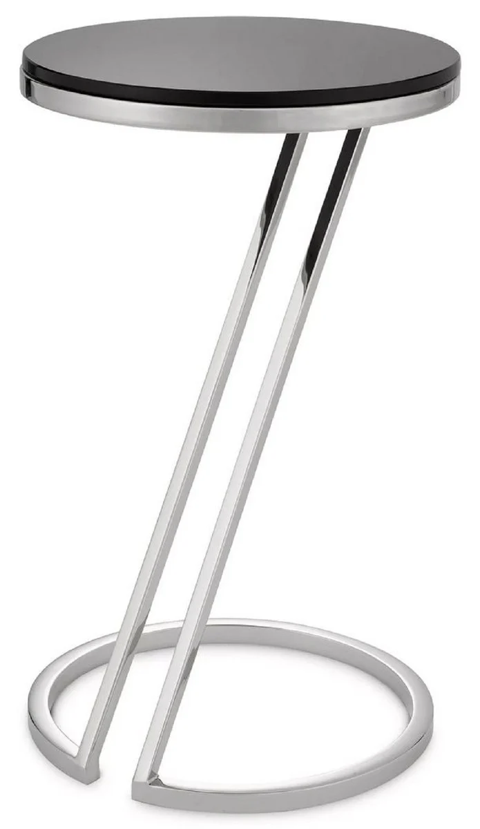 Luxury side table silver / gray Ø 36 x H. 60 cm - stainless steel table with glass top - living room furniture - luxury furniture - luxury furnishings - luxury interior