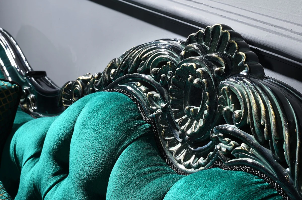 Luxury baroque living room set green / black / gold - 2 sofas & 2 armchairs & 1 coffee table & 2 side tables - magnificent baroque furniture - luxury quality