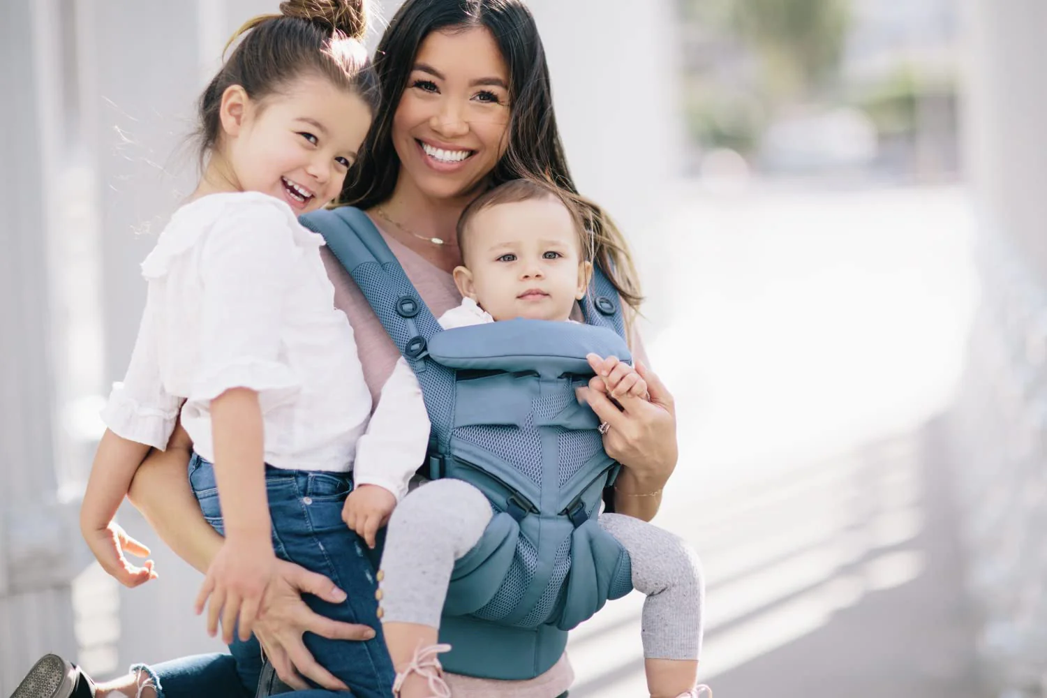 360-Grad-Babytrage für Neugeborene bis Kleinkinder mit Lendenwirbelstütze und Cool-Air-Mesh (3,5–25 kg), Perlgrau