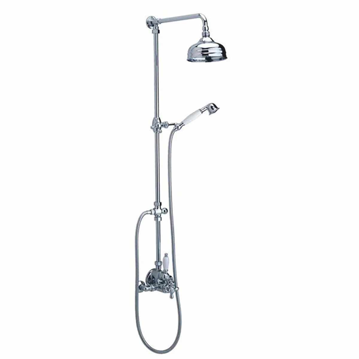 Art Nouveau shower set with overhead shower and hand shower H. 107.5 cm