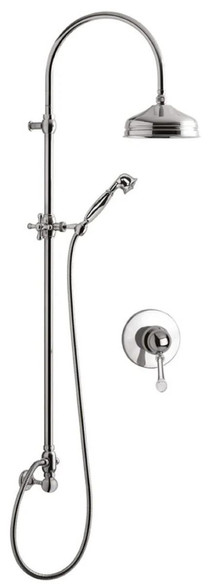 Luxury Art Nouveau shower fittings set with Swarovski crystal glass silver - single lever mixer with shower column and hand shower - retro bathroom shower set