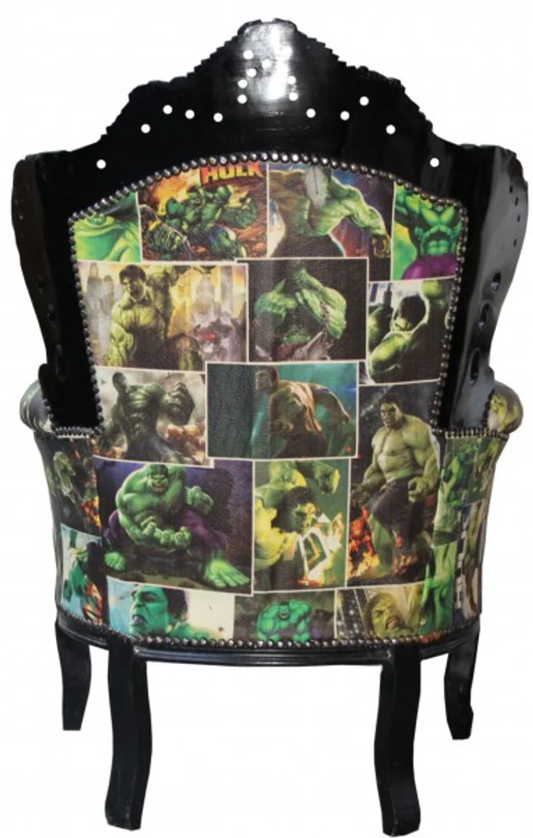 Barock Sessel King Comic Design / Schwarz Lederoptik - Möbel