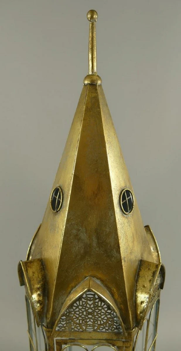 Jugendstil Laterne Antik Gold 30 x 30 x H. 90 cm - Deko Metall Laterne im Kirchturm Design - Wohnzimmer Deko - Garten Deko