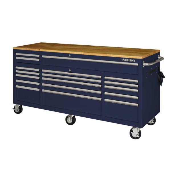 72 IN. 18-DRAWER MOBILE WORKBENCH mit SOLI WOOD TOP in GLOSS BLUE