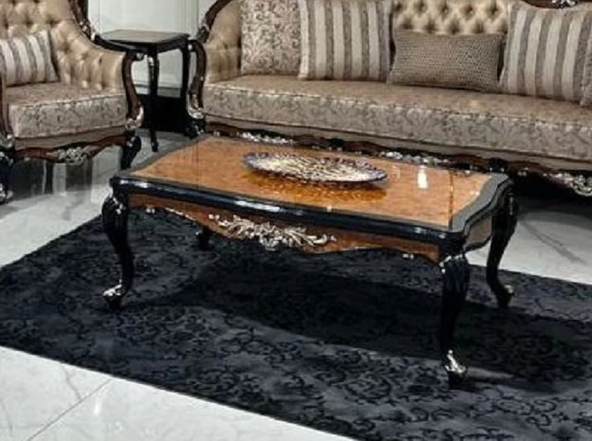 Luxury baroque coffee table brown / black / silver - handmade solid wood living room table in baroque style - luxury living room furniture in baroque style - baroque furniture - noble & magnificent
