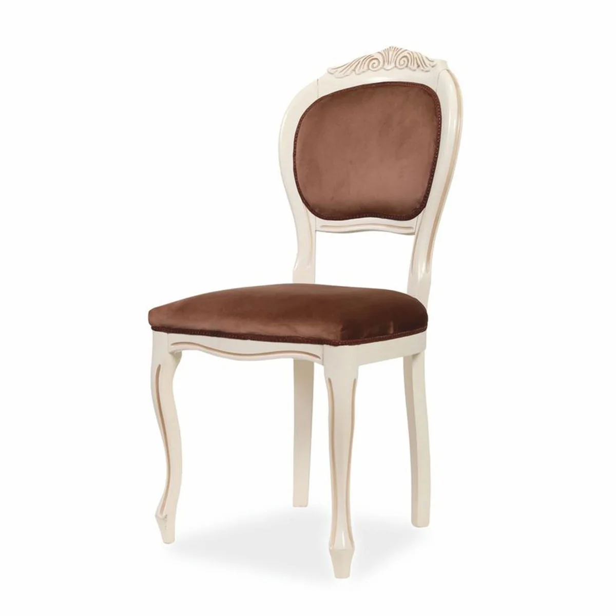Luxury Baroque Dining Room Chair Brown / White / Beige H. 101 cm - Dining Room Furniture