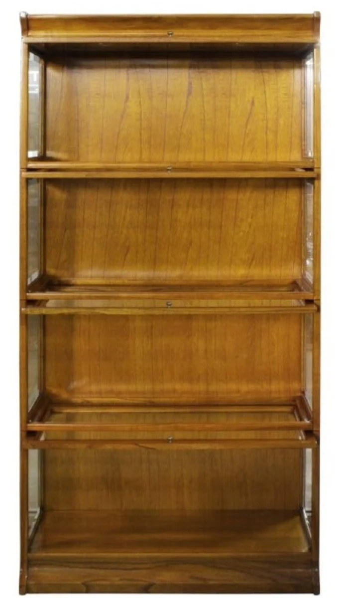 Luxury bookcase with 4 glass doors and LED lighting light brown 90 x 39 x H. 182 cm - office cabinet