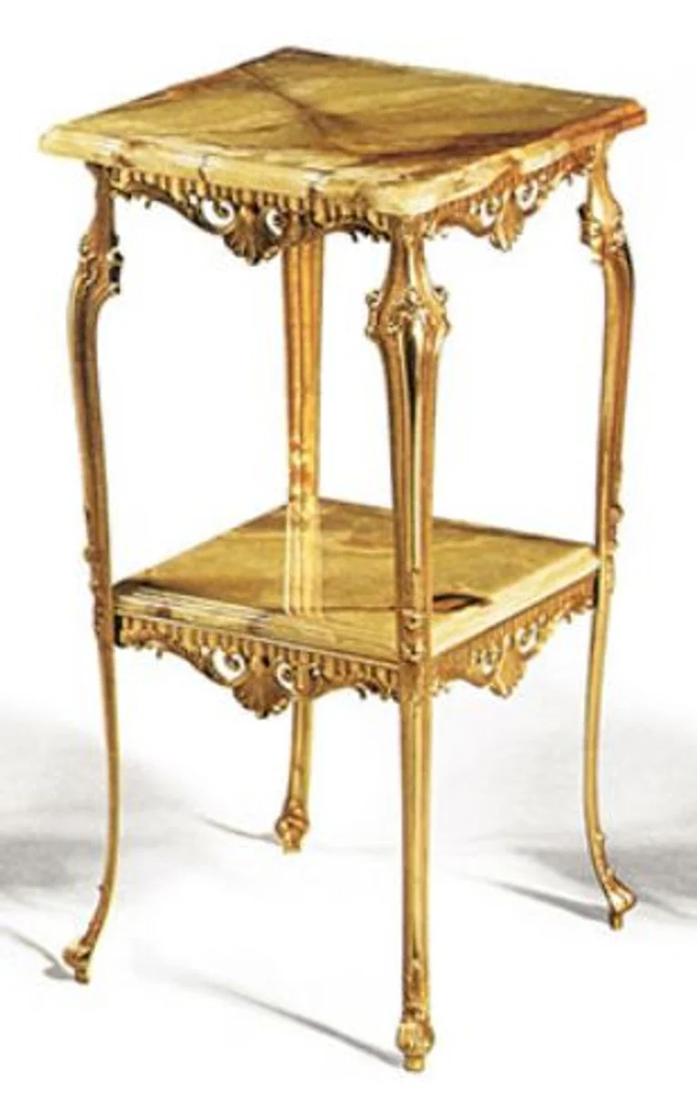 Luxury Baroque side table gold / beige 40 x 40 x H. 72 cm - Elegant brass table with marble tops - Baroque living room furniture - Luxury quality