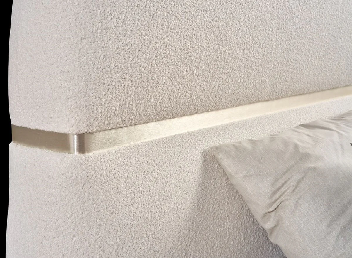 Luxury double bed cream / gold 230 x 244 x H. 130 cm - solid wood bed with headboard - bedroom furniture - hotel furniture - luxury furniture - luxury furnishings