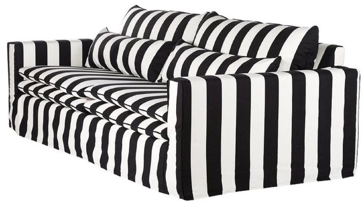 Sofa Black / White - Modern Living Room Sofa with Stripes - Modern Living Room Furniture