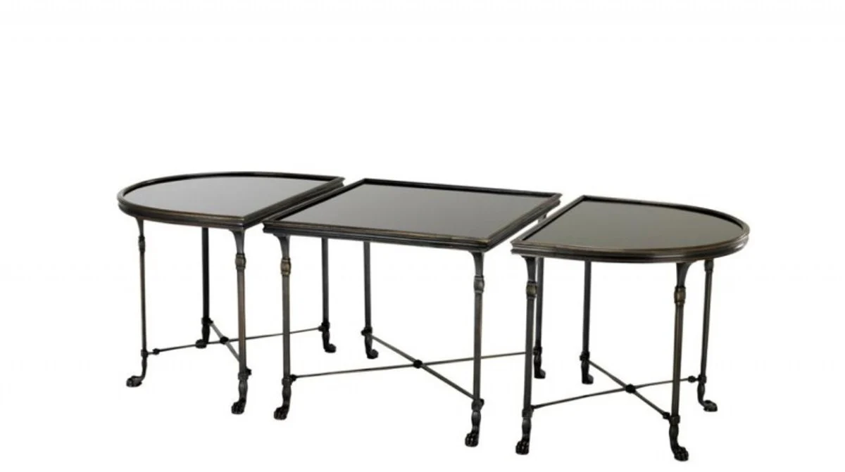 Luxury Art Deco designer side table set of 3 anthracite with black glass - hotel table furniture