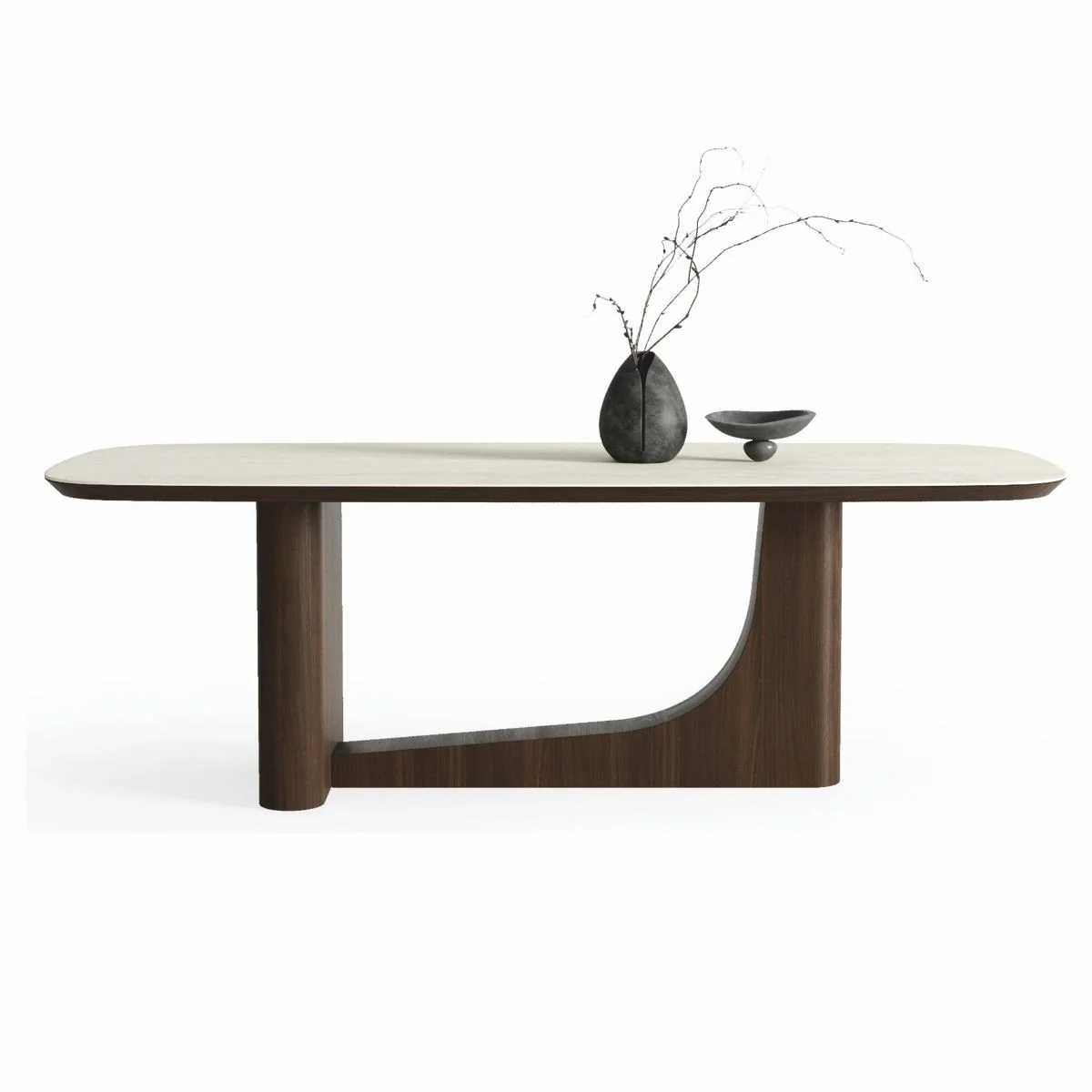 Luxury dining table with ceramic table top white / dark brown 230 cm
