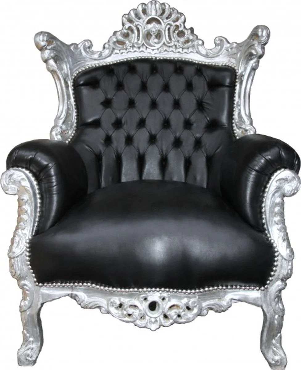 Barock Sessel Al Capone Schwarz Lederoptik/ Silber Mod1 - Antik Stil