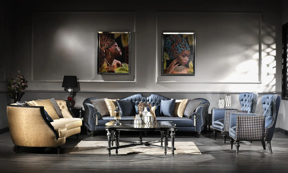 Luxury baroque sofa gold / black 257 x 100 x H. 86 cm - magnificent living room sofa - baroque furniture