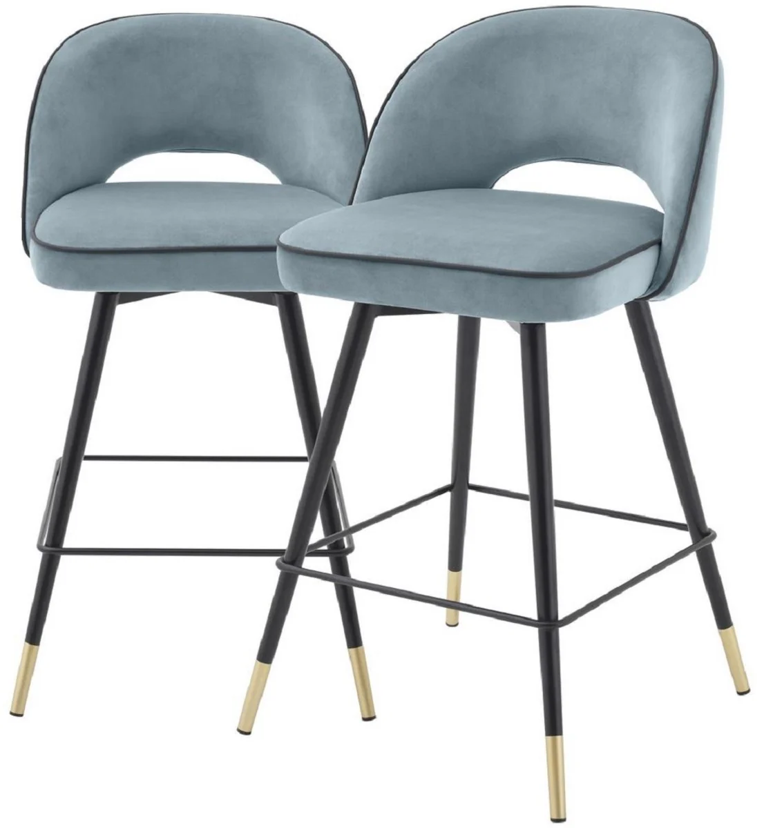 Luxury bar chair set blue / black / brass 51 x 52 x H. 103 cm - Bar chairs with swivel seat and elegant velvet fabric - Luxury bar furniture