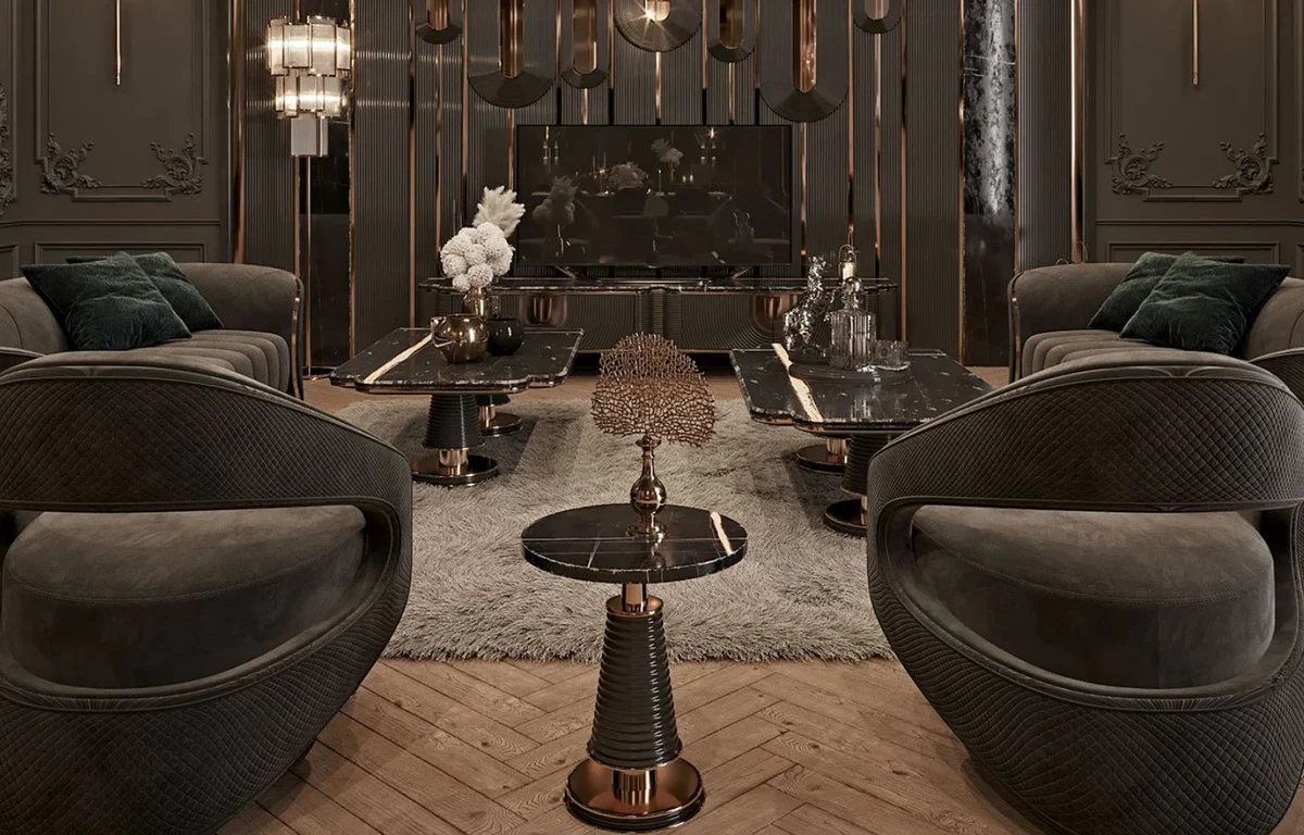 Luxury sofa gray / gold 260 x 100 x H. 79 cm - living room sofa - hotel sofa - living room furniture - hotel furniture - luxury furniture - living room furnishings - luxury furnishings