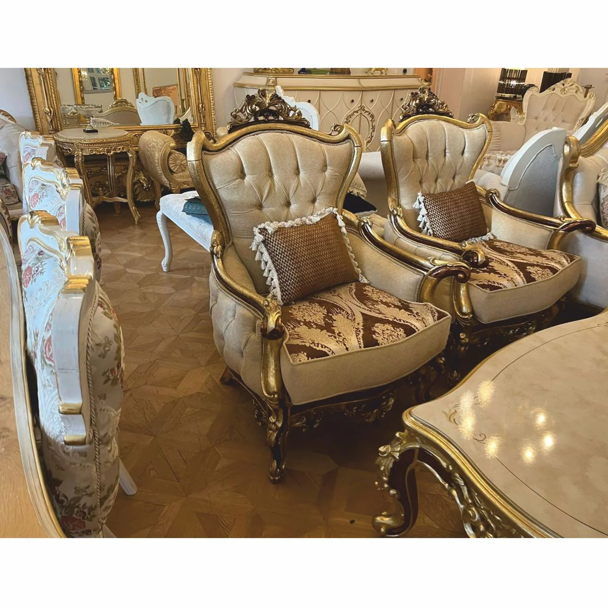 Luxury Baroque Living Room Set Beige / Brown / Gold - Baroque Style Furniture