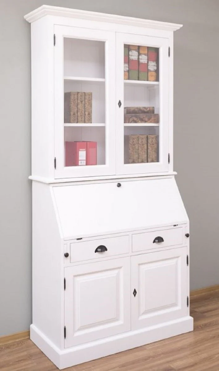 Country house style office cabinet white 110 x 49 x H. 219 cm - solid wood cabinet - bookcase - shelf cabinet - living room cabinet - country house style furniture