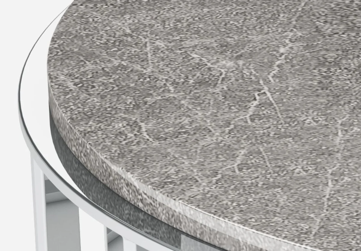 Luxury coffee table gray / silver Ø 100 x H. 42 cm - Round living room table with Emperador marble top and stainless steel frame - Living room furniture - Luxury quality