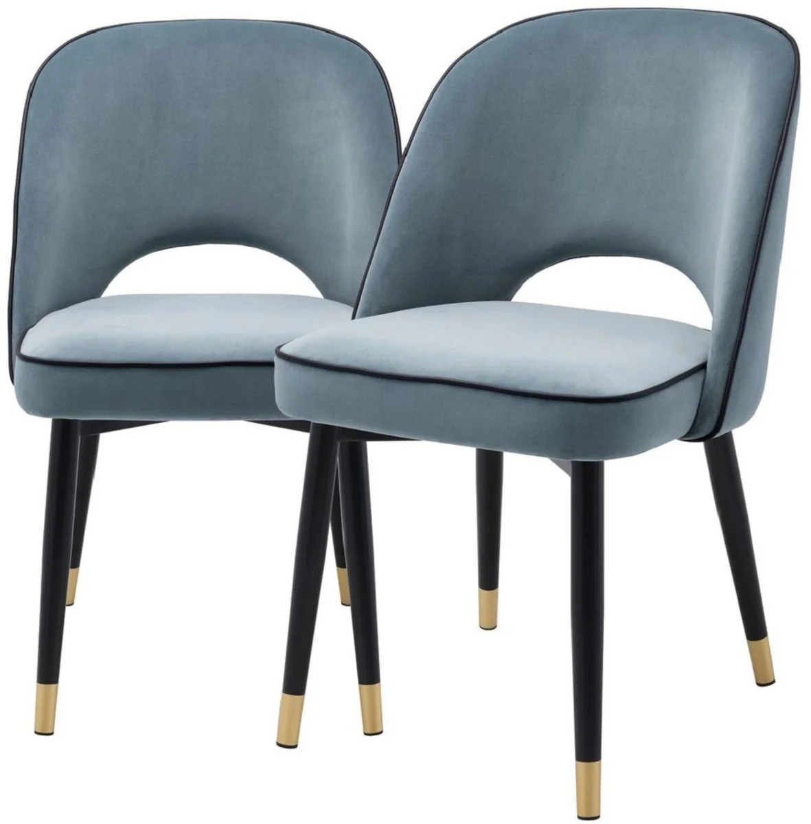 Luxury dining room chair set blue / black / brass 53 x 56 x H. 84 cm - Dining room chairs with elegant velvet fabric - Dining room furniture