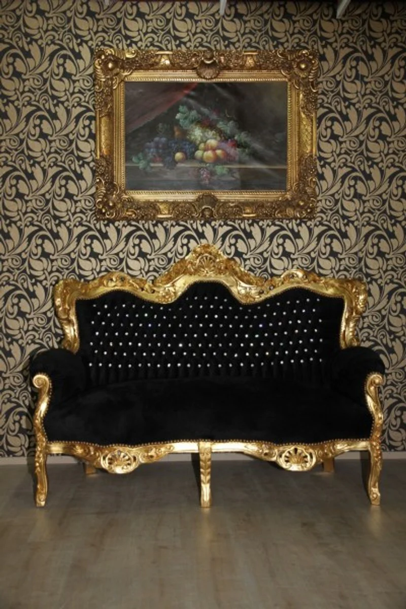 Baroque 2-seater sofa Master black / gold with bling bling glitter stones