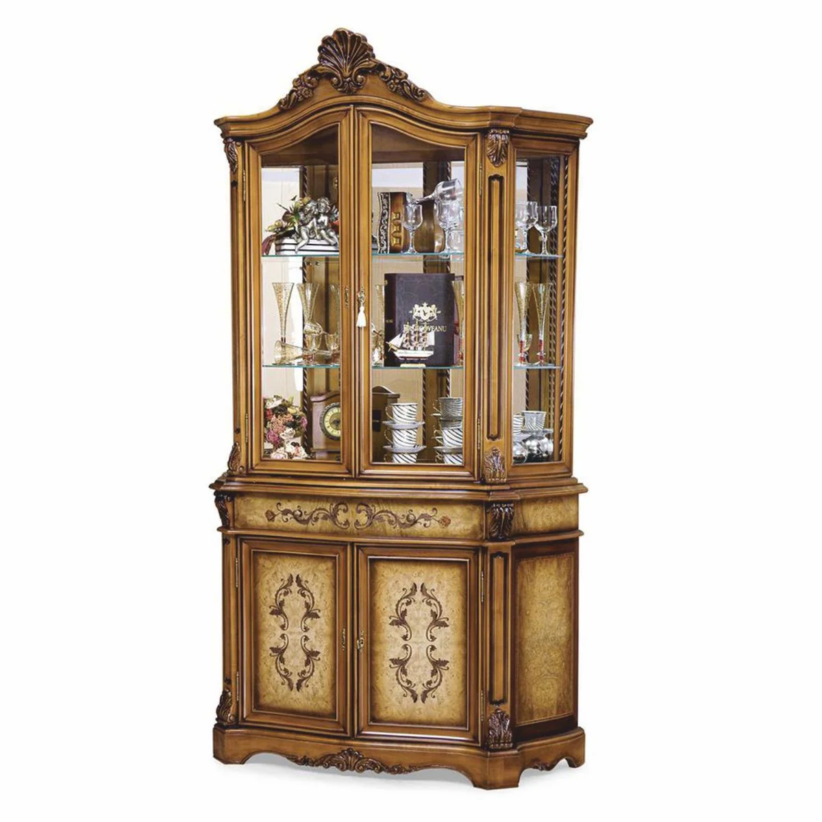 Luxury baroque display cabinet brown / natural color H. 232 cm - baroque style furniture