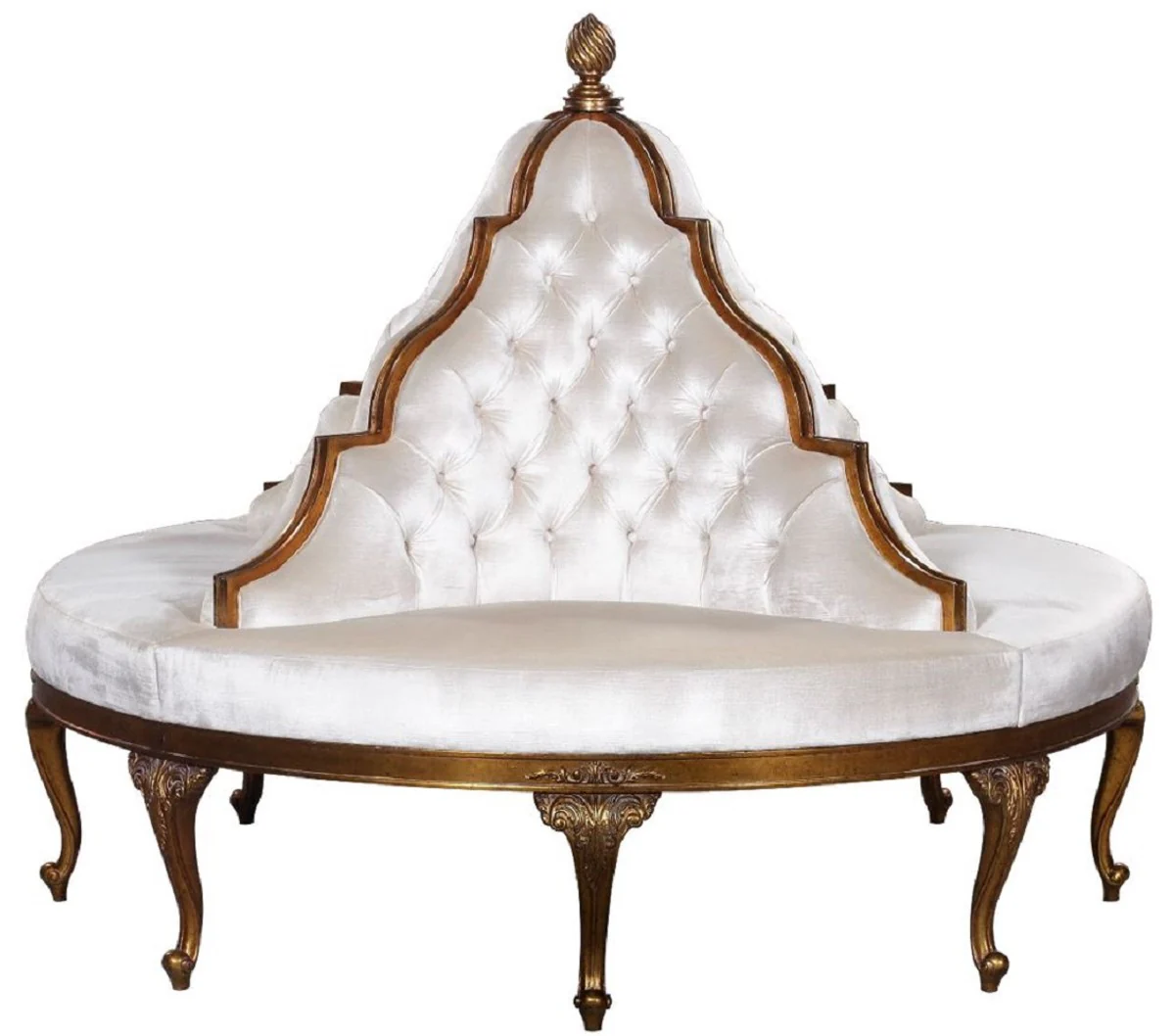 Luxury Baroque Round Sofa White / Antique Gold - Handcrafted Round Velvet Sofa - Baroque Hotel & Restaurant Furniture