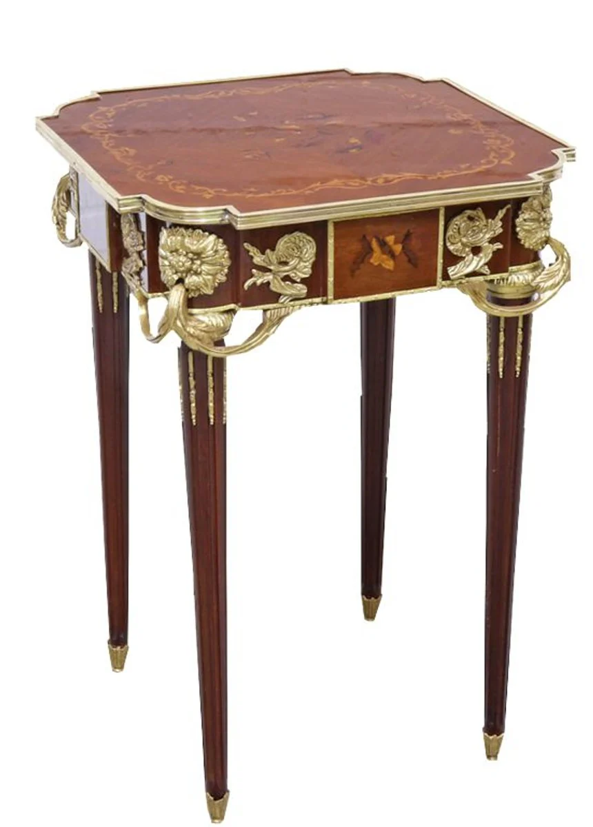 Baroque side table mahogany inlay / gold H75 x 50 cm - Louis XVI antique style table - furniture