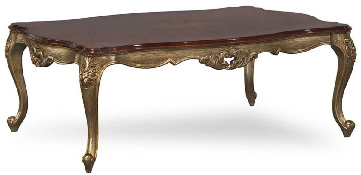 Luxury Baroque Coffee Table Dark Brown / Antique Gold - Handcrafted Solid Wood Living Room Table in Baroque Style - Baroque Living Room Furniture