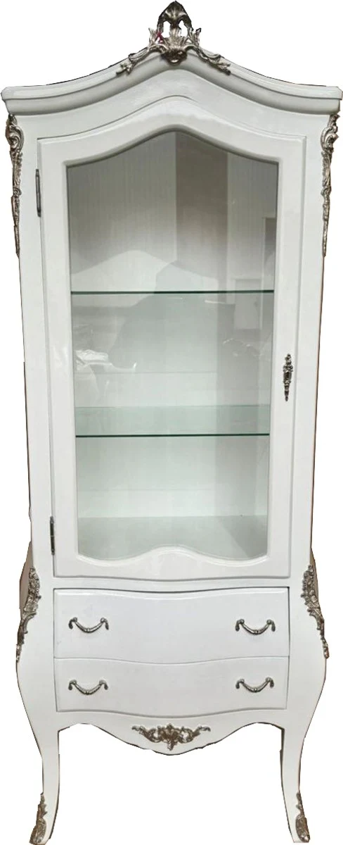 Barock Vitrine Weiß / Silber H. 185 cm - Barock Möbel