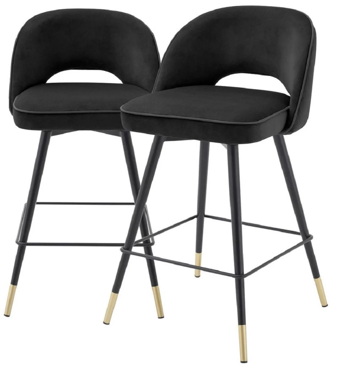 Luxury bar chair set black / brass 51 x 52 x H. 92.5 cm - Bar chairs with swivel seat and elegant velvet fabric - Luxury bar furniture