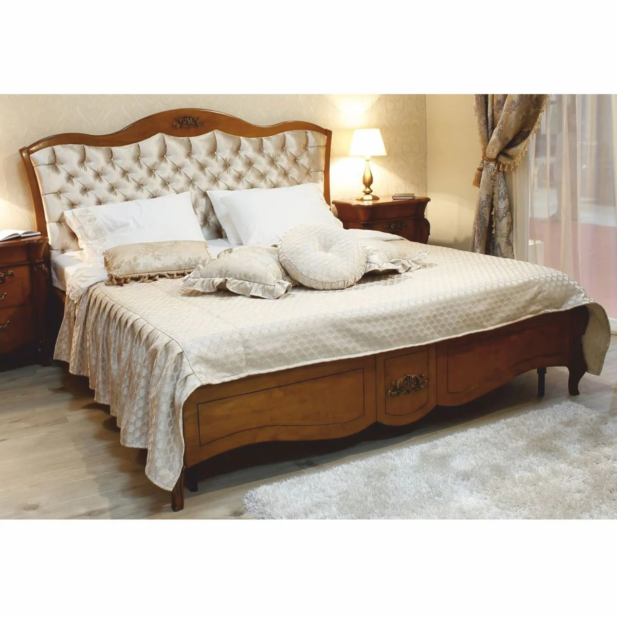 Luxury Baroque Solid Wood Double Bed Brown / Gold - Baroque Bedroom Furniture