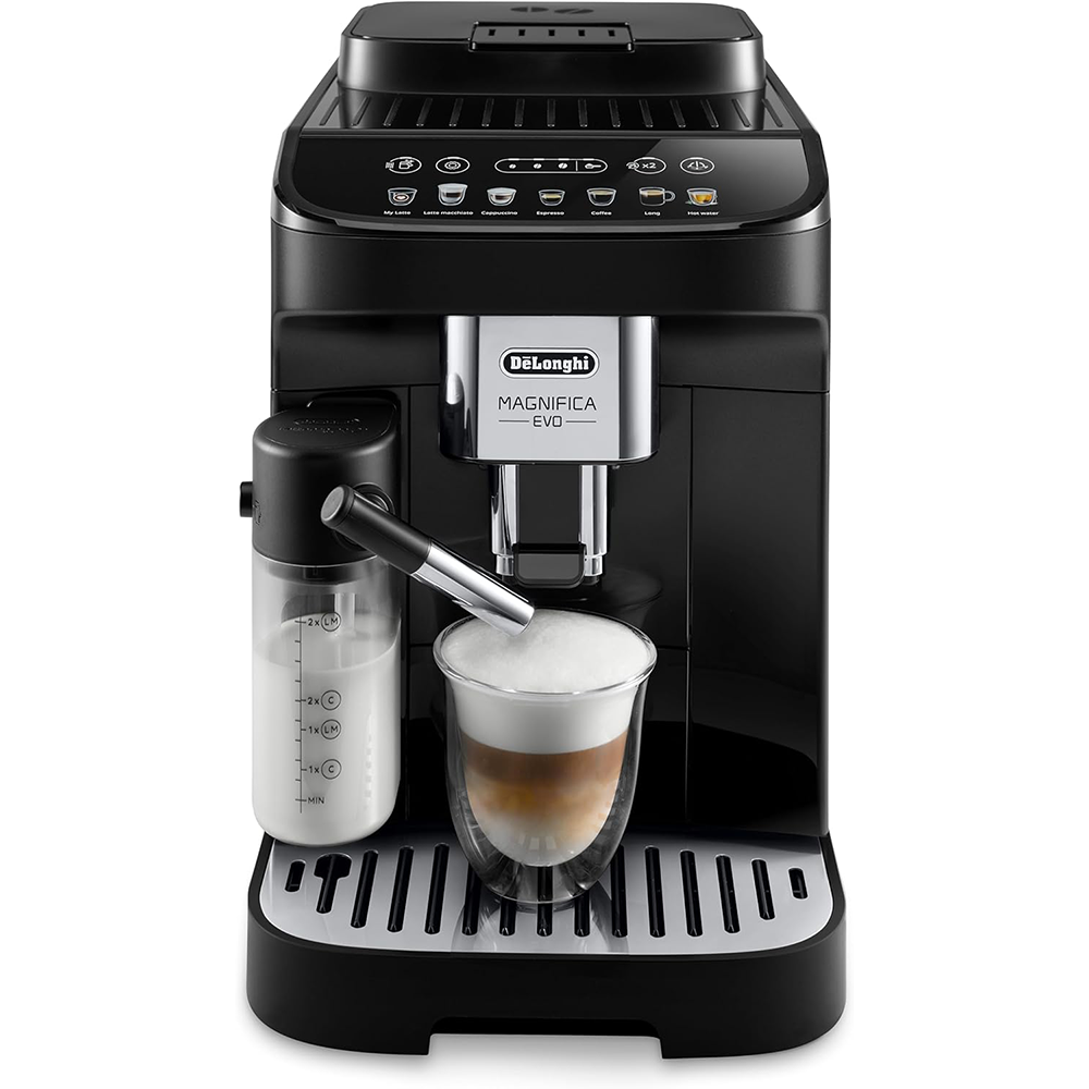 De'Longhi Magnifica Evo ECAM 292.81.B Vollautomatische Kaffeemaschine mit LatteCrema Milchsystem, 7 Direkte Auswahl Tasten für Cappuccino, Espresso und andere Kaffeespezialitäten, 2-Cup-Funktion